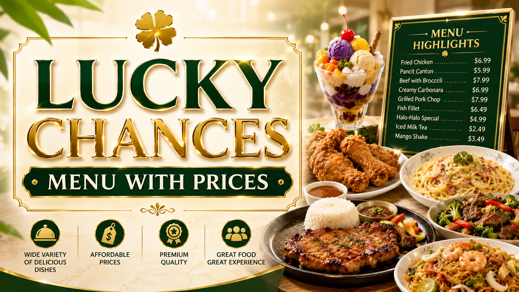 Lucky chances menu